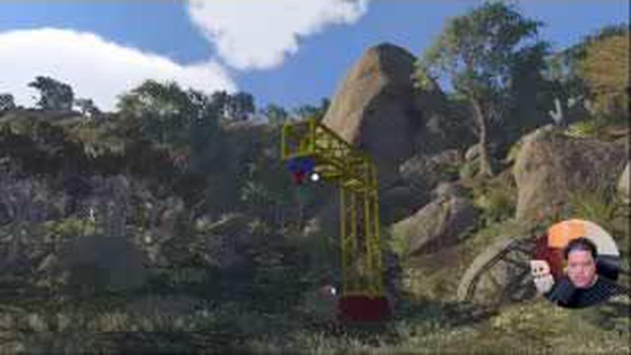 Yellow crane puzzle to the right of the BIG WALK starting beach