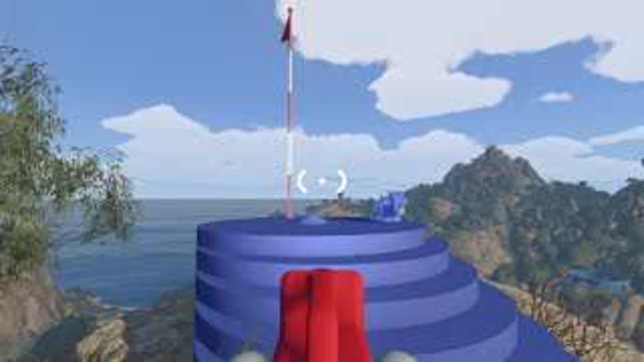 BIG WALK Clifftop Golf: Carry the Ball to the Purple Flag Hole — Place the ball inside the flag hole